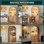 Vlsrka 71" Tall Arched Kitchen Pantry Cabinets, Wood Kitchen Storage Cabinets/Arched Bookshelf/Bookcase,China Cabinet with Open & Adjustable Shelves, Induction LED Light (Brown)