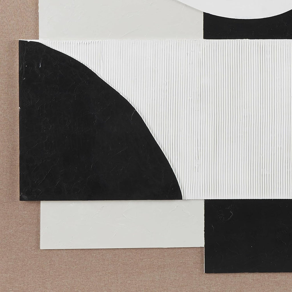 Deco 79 Wood Geometric Textured Wall Decor with Abstract Black and White Shapes and Fabric Backing, 41" x 2" x 57", Brown