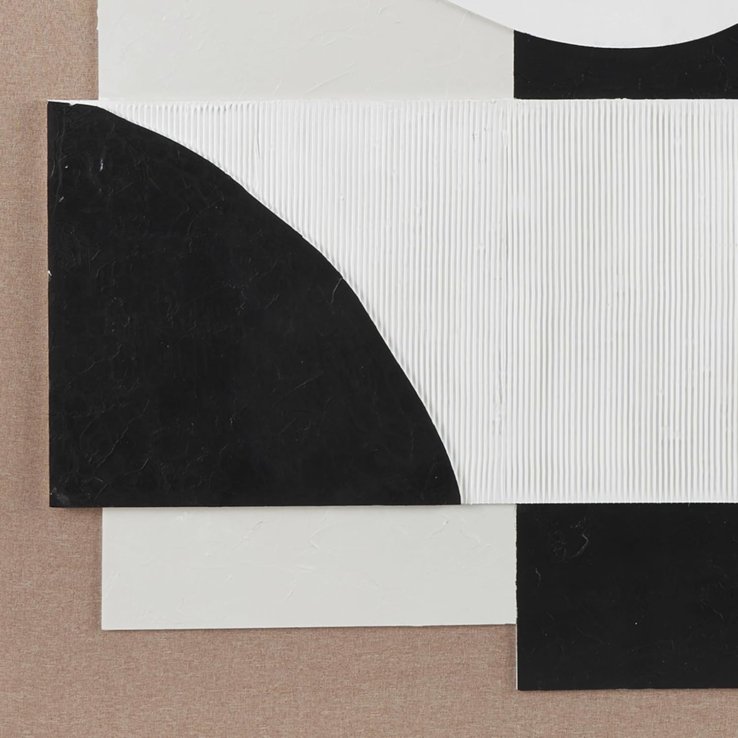 Deco 79 Wood Geometric Textured Wall Decor with Abstract Black and White Shapes and Fabric Backing, 41" x 2" x 57", Brown