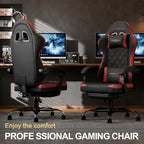 Ergonomic Gaming Chair with Retractable Footrest, High Back Video Game Chairs Computer Gaming Chairs with Headrest and Lumbar Support 400 lbs Linked Armrests Adult Chair (Black Red)