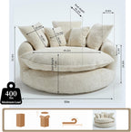 55 inch Oversized Round Chair, Fluffy Chenille Boneless Sofa with Extra Deep Seat for Living Room Lounge (Beige)