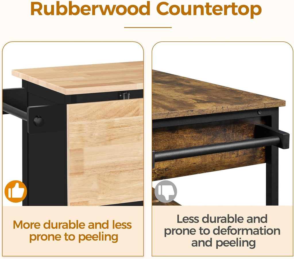 Yaheetech Kitchen Island Cart with Drop Leaf, 49" Rolling Island Table with Storage, Drawer, Kitchen Cart with Rubberwood Top, Detachable Towel & Spice Rack, Black