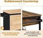 Yaheetech Kitchen Island Cart with Drop Leaf, 49" Rolling Island Table with Storage, Drawer, Kitchen Cart with Rubberwood Top, Detachable Towel & Spice Rack, Black