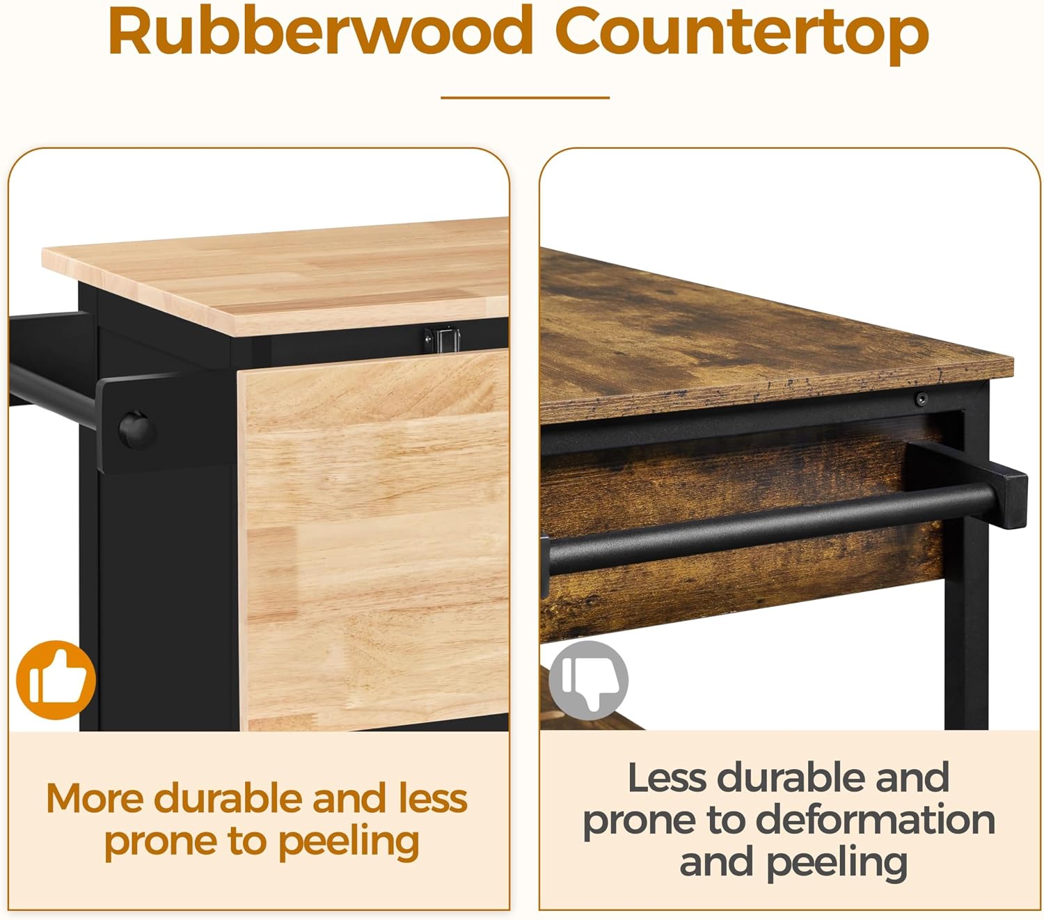 Yaheetech Kitchen Island Cart with Drop Leaf, 49" Rolling Island Table with Storage, Drawer, Kitchen Cart with Rubberwood Top, Detachable Towel & Spice Rack, Black