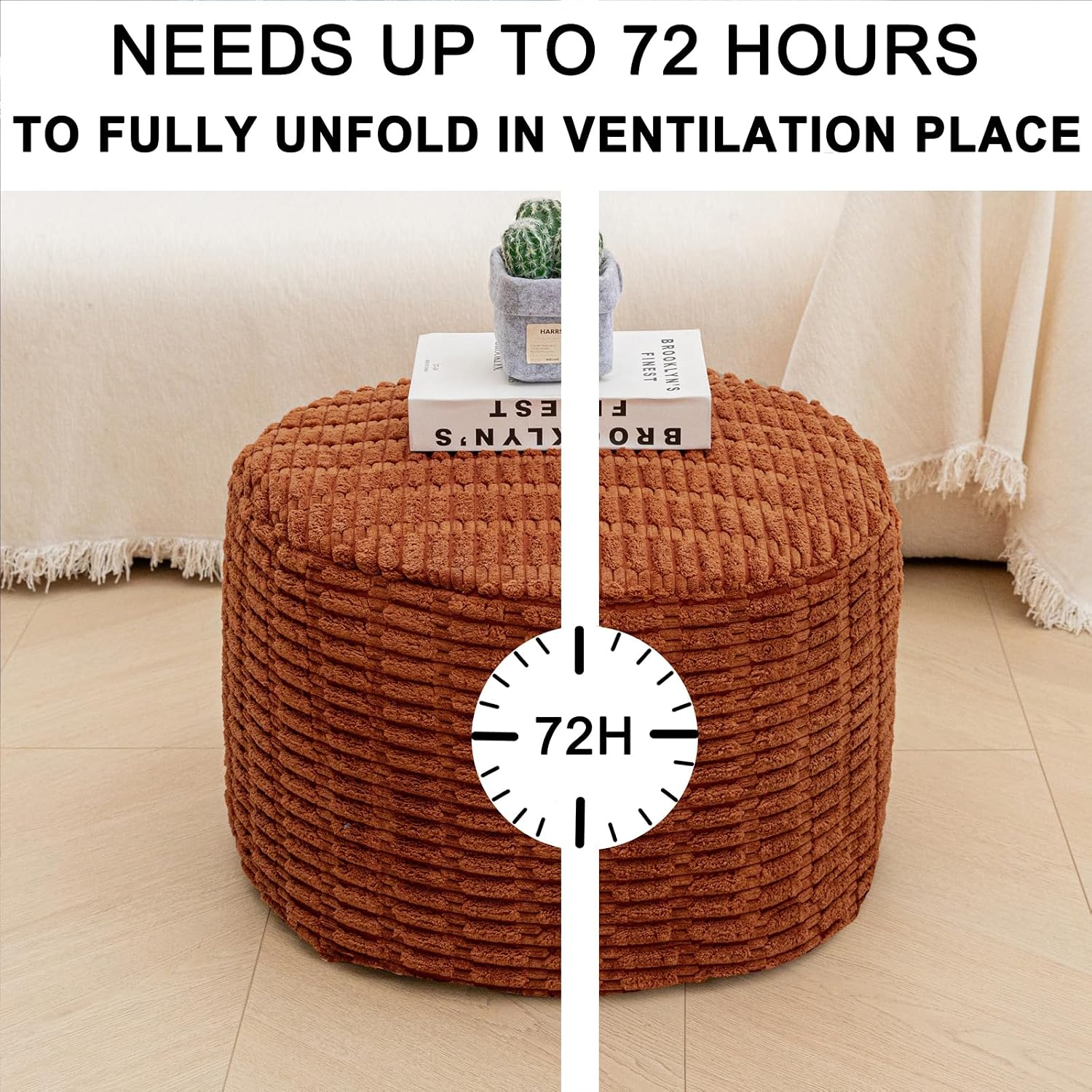 Asuprui Ottoman Foot Rest, Round 20x14 in, Burnt Orange, Leg Rest for Couch | Footstool Ottoman,Stuffed Pouf Ottoman,All-One Foam Filler, Foot Rest,Beanbag Chair,Floor Pouf Storage Solution,Wedding Party