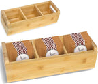Bamboo Tea Organizer Box Chemical Free Eco-Friendly Big, Tall, Adjustable Cubbies Natural Wooden Storage Chest (3-Slot, Blank)