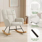 Rocking Chair Nursery Fleece Upholstered Accent Rocker Chair with 20" Wide Seat High Back Solid Wood Legs Comfy Glider Rocker Reading Armchair for Living Room Bedroom, Beige