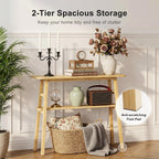 39.4" Solid Bamboo Entryway Console Table, Sofa Table Behind Couch, Narrow Bamboo Wood Entry Table with Storage Shelves for Living Room, Hallway，Modern, Easy Assembly, Natural