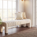 63" Bedroom Bench, Upholstered Entryway Bench, Modern End of Bed Ottoman with Solid Wood Legs and Adjustable Foot Pegs for Entryway, Dining Room and Living Room (Beige Linen)