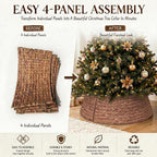 LAQUEDECRAFT 24 Inch Tree Collar Brown, Handwoven Water Hyacinth Christmas Tree Collar for Artificial Trees, Rustic Boho Basket Weave Wicker Tree Collar, Farmhouse Holiday Decor