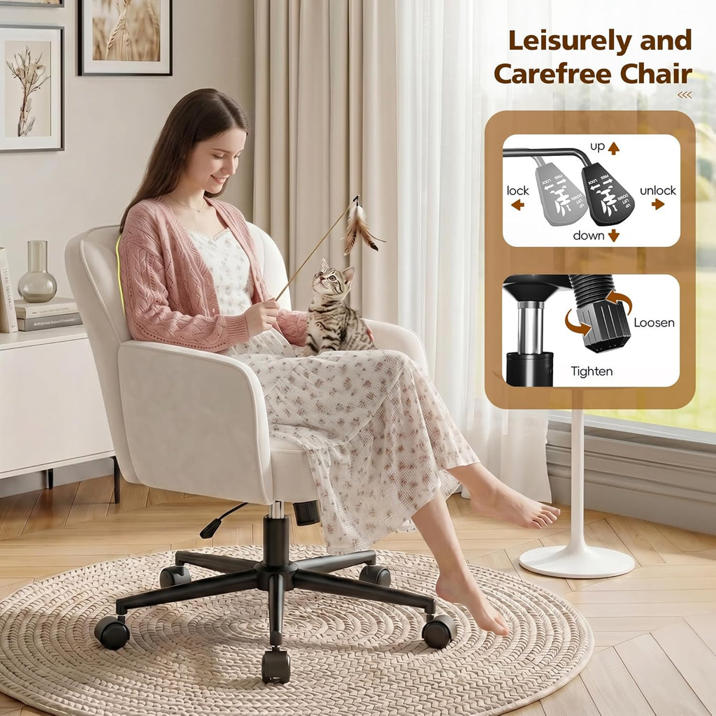 DurayLoly Desk Chair with Shell Back, Vanity Chair with Adjustable Height, Comfy Chair for Makeup Room, Bedroom, Work & Relaxation，Beige