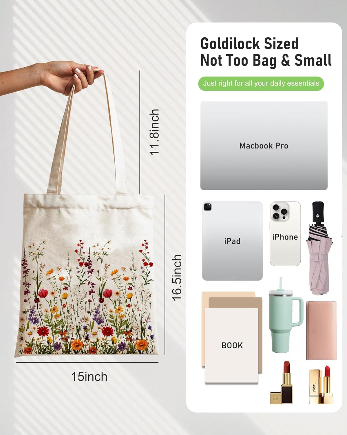 METALPHA Aesthetic Tote Bag for Women Girls - Resuable Double-Sided Printed Canvas Tote Bag with Snap Closure and Pocket