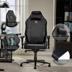 Large Ergonomic Gaming Chair, Big & Tall Computer Chair with 4D Armrests, Magnetic Headrest, Adjustable Lumbar Support, Reclining Office Chair for Home & Gaming Room, Fabric Grey