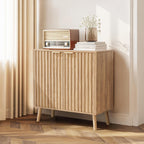Pamapic Fluted Storage Cabinet, Sideboard Buffet with Doors and Shelf, Wooden Console Table & Credenza, Multifunctional Entryway Cabinet for Living Room, Dining Room (Natural)