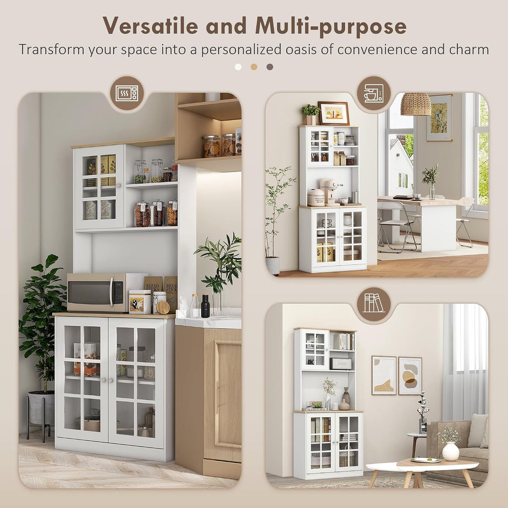 31.5"D*14.5"W*72"H Freestanding Kitchen Pantry with 4 Adjustable Shelves, 19"H Top Single Door & 28.5"H Lower French Door, Rectangular Storage Cabinet, for Living Room, Dining Room, White