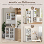 31.5"D*14.5"W*72"H Freestanding Kitchen Pantry with 4 Adjustable Shelves, 19"H Top Single Door & 28.5"H Lower French Door, Rectangular Storage Cabinet, for Living Room, Dining Room, White