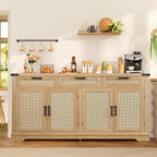 usikey 61” Large Buffet Cabinet with Storage, Sideboard Cabinet with 4 Doors and 3 Drawers, Farmhouse Buffet Table, Dining Room Storage Cabinet for Kitchen or Living Room, Natural