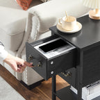 VECELO End Tables Set of 2,Narrow Nightstands with Charging Station & USB Ports & 2 Drawers,Skinny Side Table for Bedroom, Living Room,Black