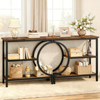 Hoctieon Console Table Set of 2, 3-Tier Industrial Entryway Table with Storage, Hallway Tables, Narrow Entrance Sofa Tables,Accent Tables with Shelves for Living Room, Foyer, Rustic Brown