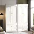 Bedroom Armoire Wardrobe Closet, 75" Tall Wardrobes Closet with 2 Drawers and 2 Doors, Wooden Clothes Cabinets for Bedroom Armoires with Hanging Rod (4-Drawers, 63")