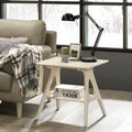 Roundhill Furniture Arona Mid-Century Modern Wood Shelf End Table, Off-White Finish