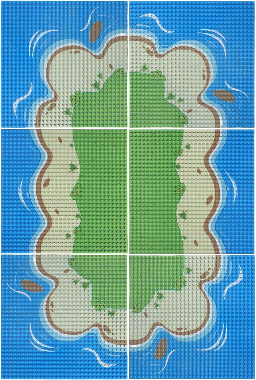 6 Pack Island Base Plates, Ocean Water Beach Baseplate for Grass Oasis, Building Bricks Compatible with All Major Brands(10" x 10")