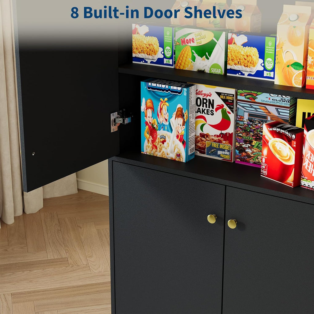 TROPOW Kitchen Pantry Storage Cabinet, 67" Tall Food Pantry with Adjustable Shelves & Anti-Tip Design, Large Kitchen Hutch Cabinet for Dining Room Living Room, Black