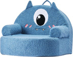 VEVOR Kids Sofa Comfy, Monster Style Foam Toddler Couch with Armrests, Movable & Washable Kids Sofa Made of 28D Sponge & Teddy Plush for Playroom, Bedroom, Living Room, Ideal Present for Child, Blue