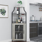 Alkmaar Corner Wine Cabinets, Bar Cabinets with Glass Shelves, Sideboards and Buffet Cabinets with Shelves, with Anti-Tipping Device (Grey)