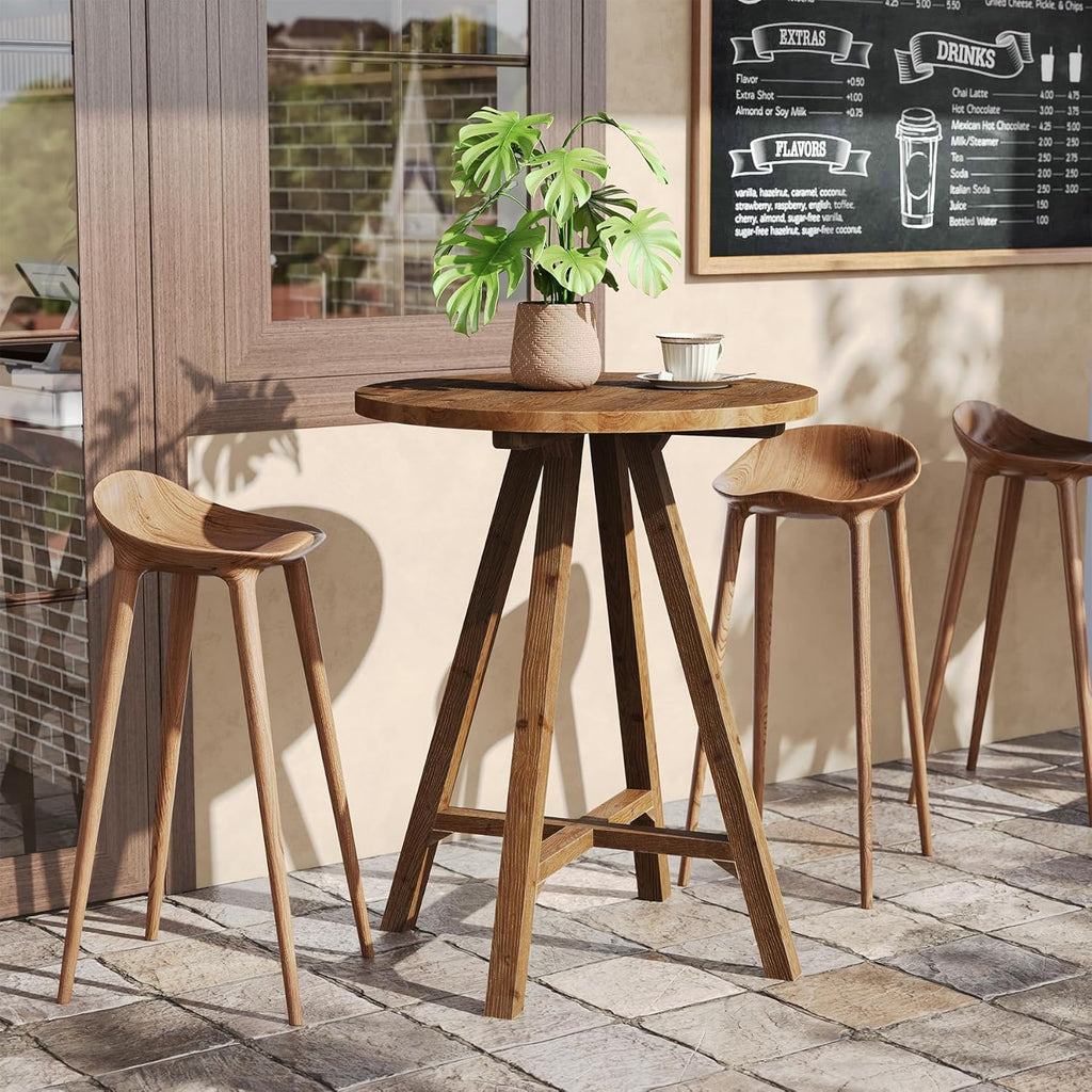 Solid Wood Bar Table, 31.5" Round Pub Bistro Table for Cafe, Dining Room, Kitchen, Living Room