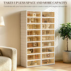 Foldable Shoe Rack Set of 2, 9 Tier Collapsible Shoe Rack with Magnetic Doors, Large Capacity Clear Display Cabinet with Wheels for 18 Pairs, Apartment Entryway