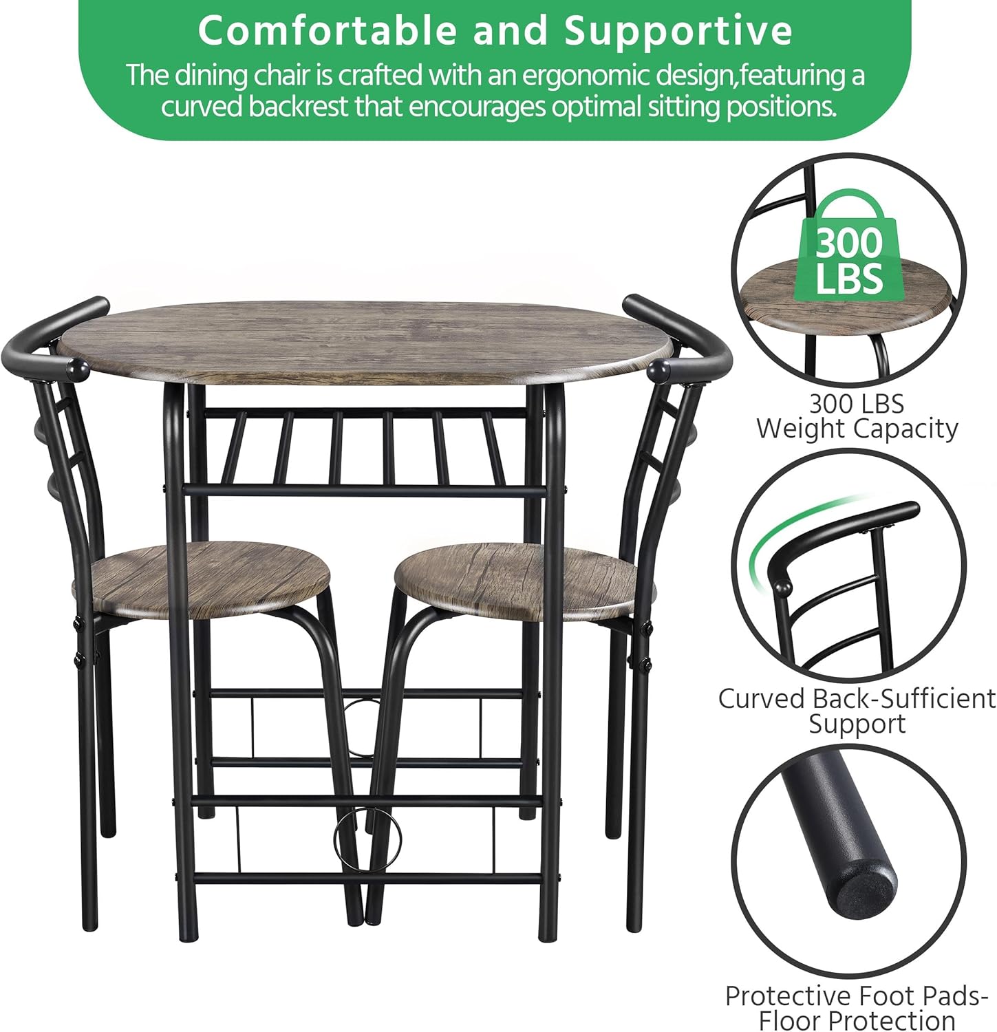 Yaheetech 3 Piece Dining Table Set, Kitchen Table & Chair Sets for 2, Compact Bistro Table Set with Steel Legs, Built-in Wine Rack for Small Space, Apartment, Breakfast Nook, Drift Brown