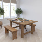 Merrick Lane Tinsley 40" x 12" Antique Rustic Solid Pine Folding Farmhouse Style Bench