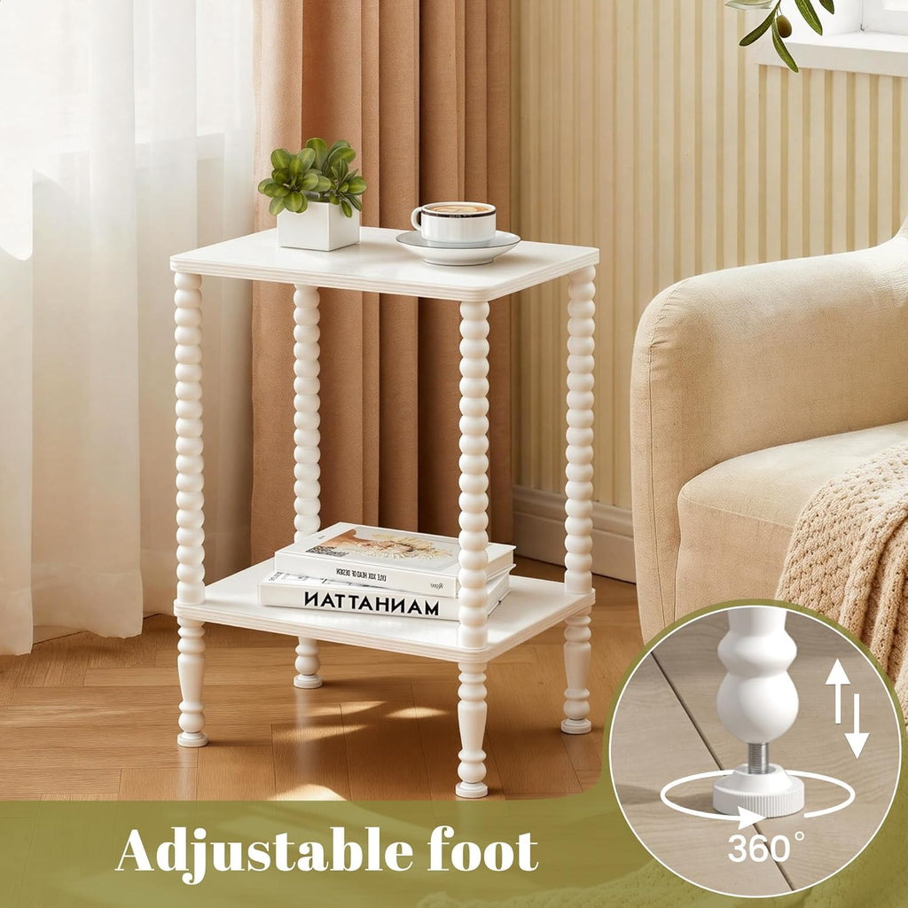 Side Table, Small End Table, 2-Tier Nightstand with Storage Shelves, Coffee Table for Small Spaces, Curved Design, Sofa Table for Living Room, Bedroom, White