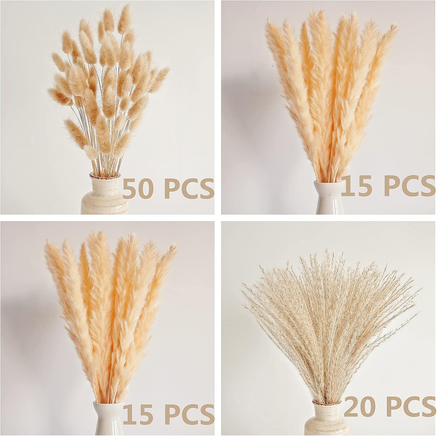 Natural Dried Pampas Grass Decor, Beige Pampas Grass, Bunny Tails Dried Flowers, Reed Grass Bouquet for Wedding Boho Flowers Home Table Decor, Rustic Farmhouse Party (100 in Total )