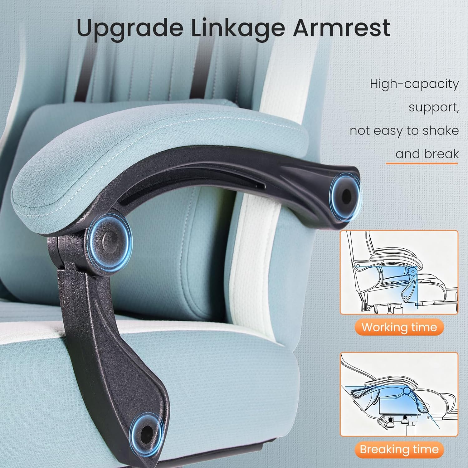 Sweetcrispy Video Game Chair: High Back Ergonomic Computer Desk Chair with Footrest & Lumbar Support, Height Adjustable with Linkage Armrests and Headrest, 360° Swivel Wheels, Blue