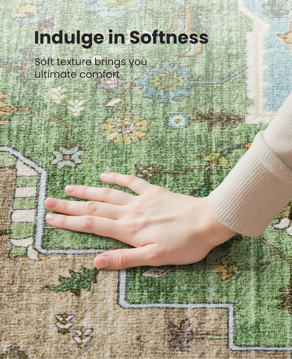 AMADA HOMEFURNISHING 8x10 Area Rug for Living Room, Vintage Washable Area Rug Low-Pile & Non-Slip Carpet for Bedroom Dining Room Nursery Home Office, Green