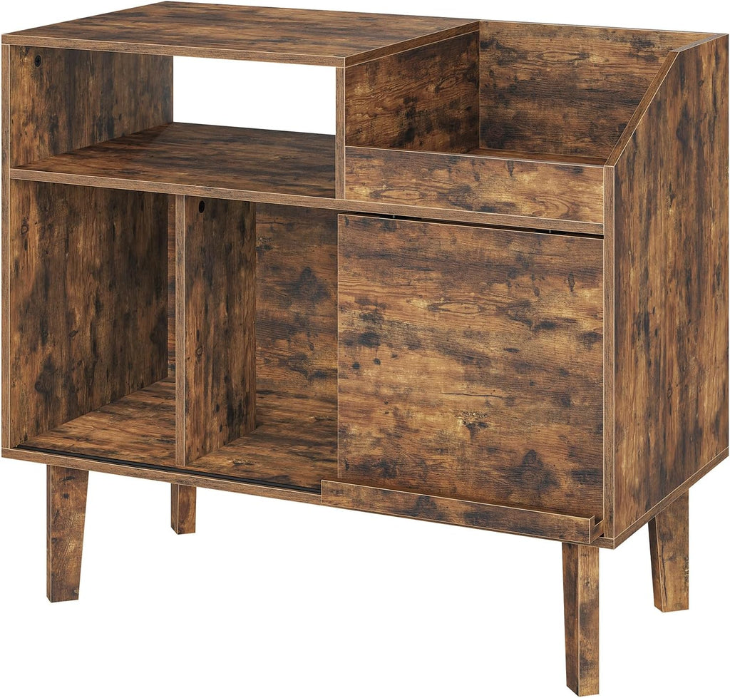MAHANCRIS Record Player Stand with Vinyl Storage, Large Turntable Stand Cabinet Holds up to 250 Albums, Mid Century Record Storage for Living Room, Bedroom, Rustic Brown MSRB0201