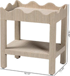 Bali & pari Sebastian Grasscloth Scalloped End Table - 2-Tier Accent Table with Open Shelf Storage for Living Room, Bedroom, or Entryway, Beige