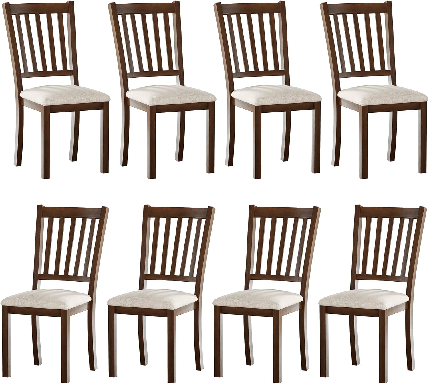 AMERLIFE Dining Chairs Set of 8, Farmhouse Upholstered Kitchen Dining Chairs with Curved Backrests, Padded Dining Room Chairs with Solid Wood Legs, Dark Brown