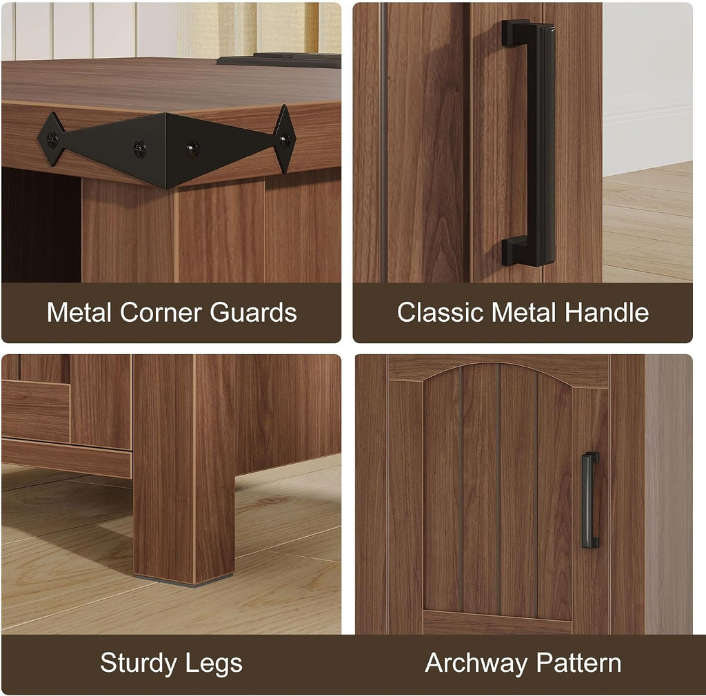 Farmhouse Nightstand with Charging Station, End Table with USB/Type-C Ports and Power Outlets, Rustic Bedside Table with Large Storage and Open Shelf, Modern Side Table for Bedroom, Walnut