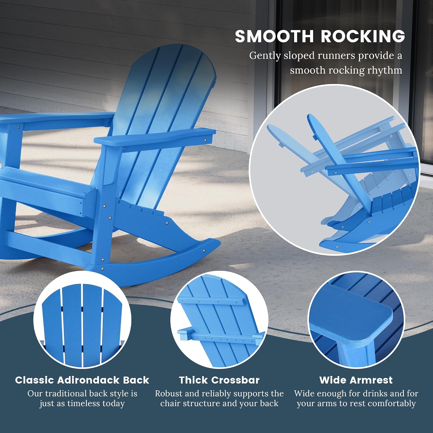 HDPE Laguna Outdoor Rocking Poly Adirondack Chair (Set of 2), Pacific Blue