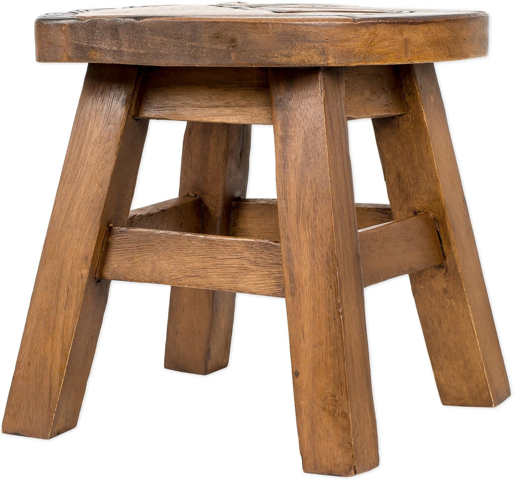 Sea Island Imports Horse Design Hand Carved Acacia Hardwood Decorative Short Stool