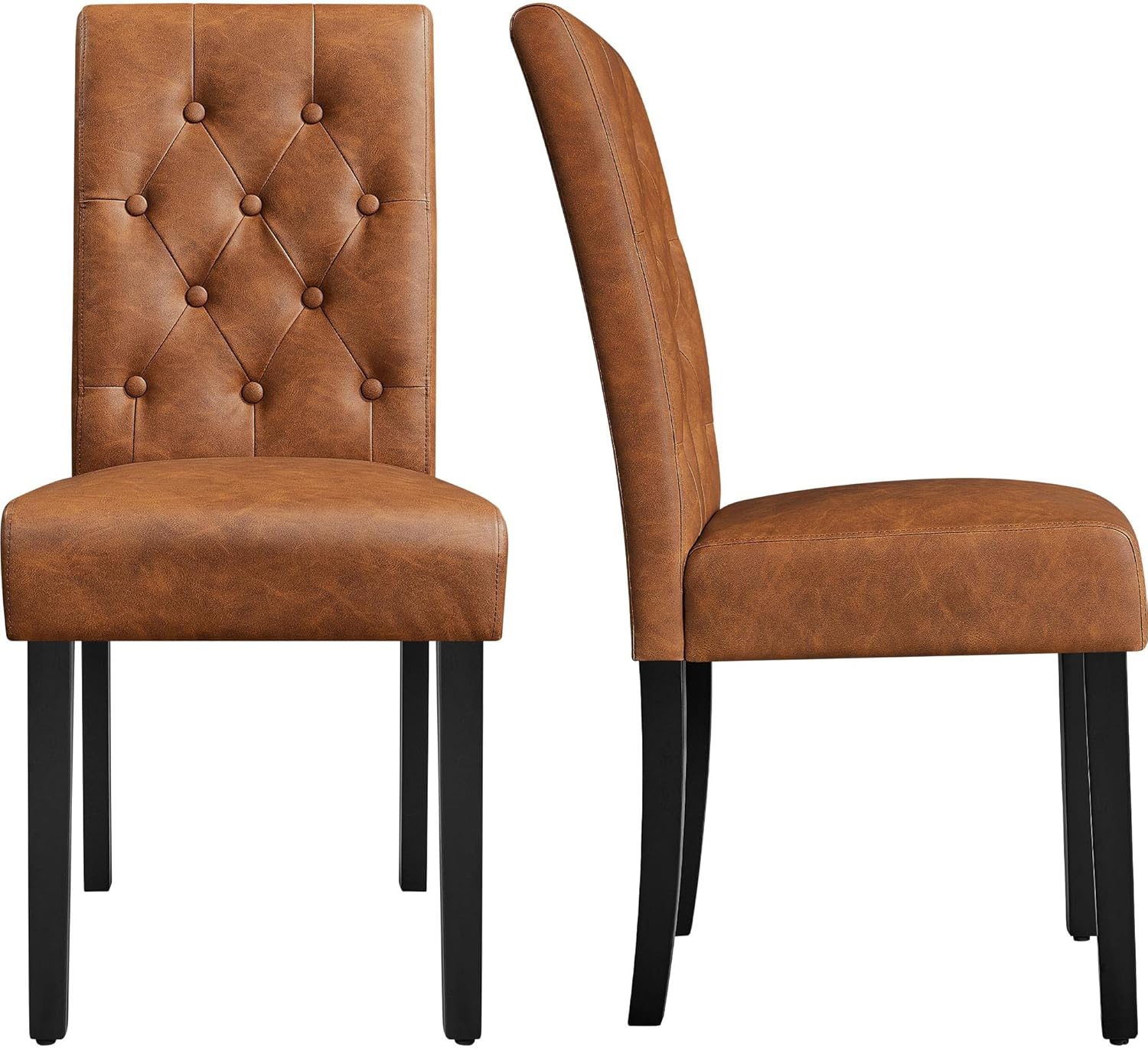 Yaheetech Upholstered Dining Chairs Set of 2 Modern Leather Parsons Kitchen Chairs with Button Tufted High Back and Solid Wood Legs and for Dining Room/Living Room/Restaurant, Retro Brown