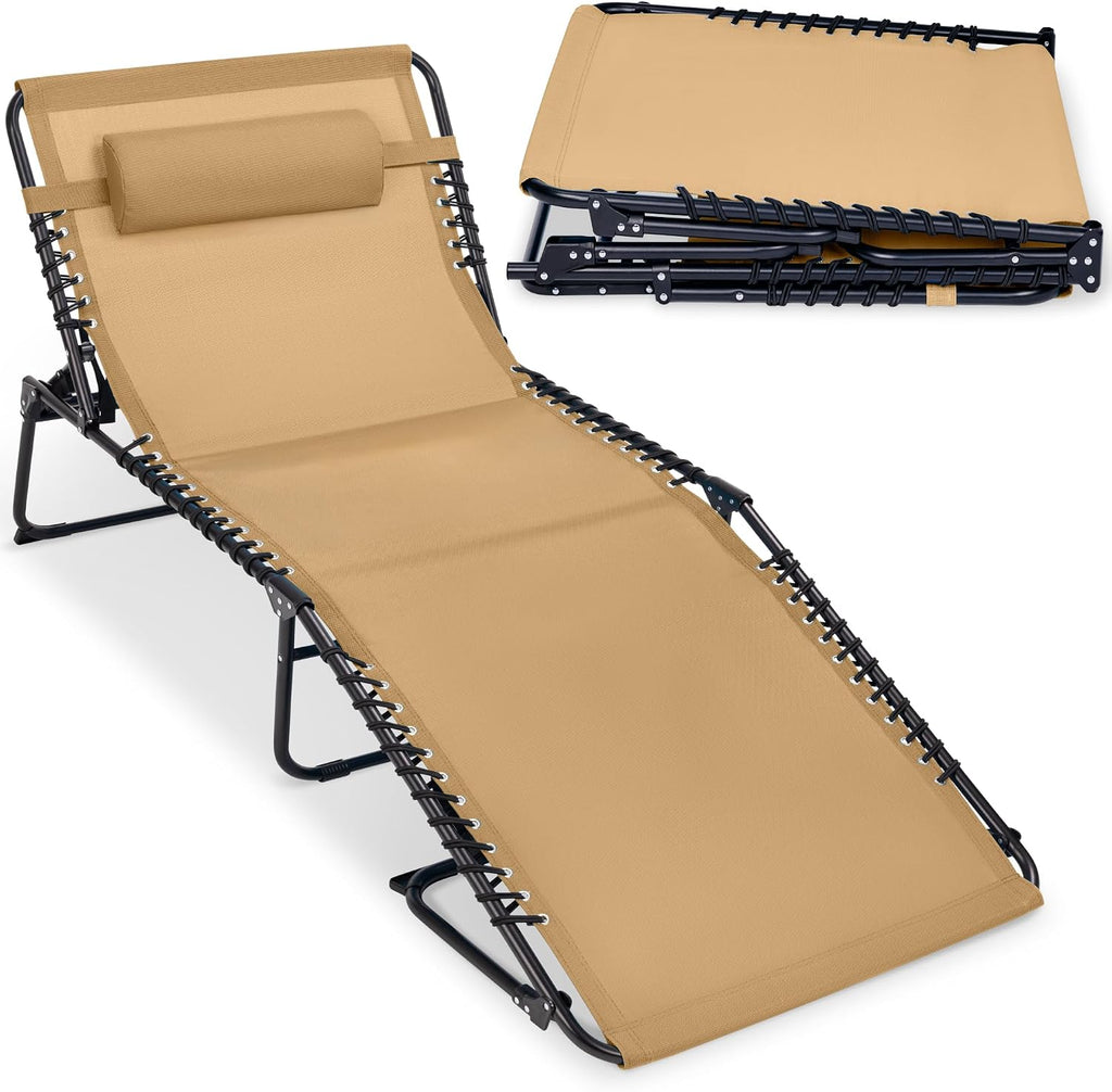 Best Choice Products Extra Wide Patio Chaise Lounge Chair, Portable Outdoor Folding Recliner for Lawn, w/ 8 Positions, Handles, 440lb Capacity - Beige