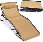 Best Choice Products Extra Wide Patio Chaise Lounge Chair, Portable Outdoor Folding Recliner for Lawn, w/ 8 Positions, Handles, 440lb Capacity - Beige