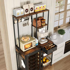 DreamDashio Over Mini Fridge Shelf with Power Outlet, 3-Tier Bakers Rack & Appliance Organizer for Microwave and Coffee Maker, Featuring Adjustable Shelves, Storage Drawer, 8 S-Hooks