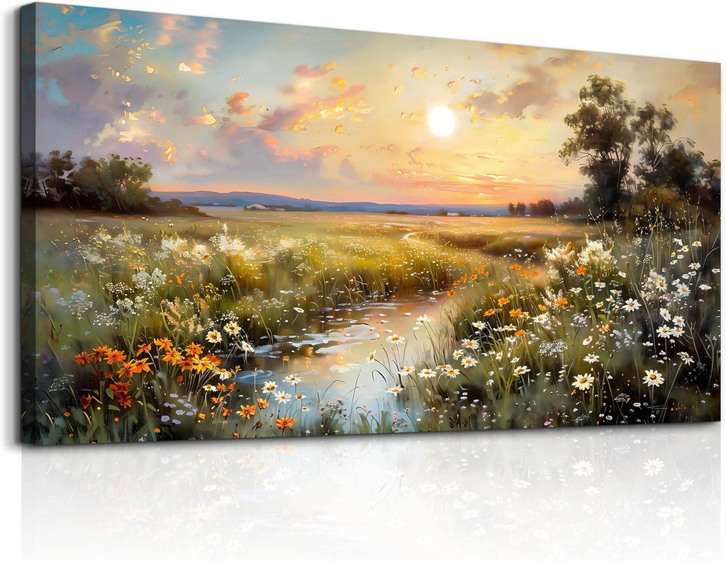 hyidecorart Canvas Wall Art For Living Room Wall Decor For Bedroom Office Decorations Vintage Farmhouse Wildflower Wall Paintings Nature Landscape Picture Artwork Aesthetic Home Decor Ready To Hang