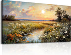 hyidecorart Canvas Wall Art For Living Room Wall Decor For Bedroom Office Decorations Vintage Farmhouse Wildflower Wall Paintings Nature Landscape Picture Artwork Aesthetic Home Decor Ready To Hang