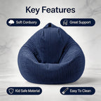 ENBAOHUI Bean Bag Chairs with Memory Foam Chairs for Kids Teens Toddler Faux Fur Sofa Chair with Handle Navy Blue